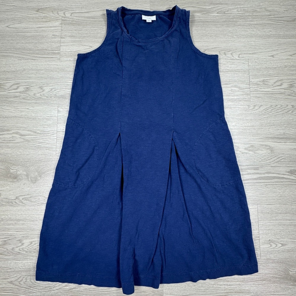 J. Jill Women's Dress Sleeveless Cotton Knit Pleated Pockets Blue‎ Small Petite